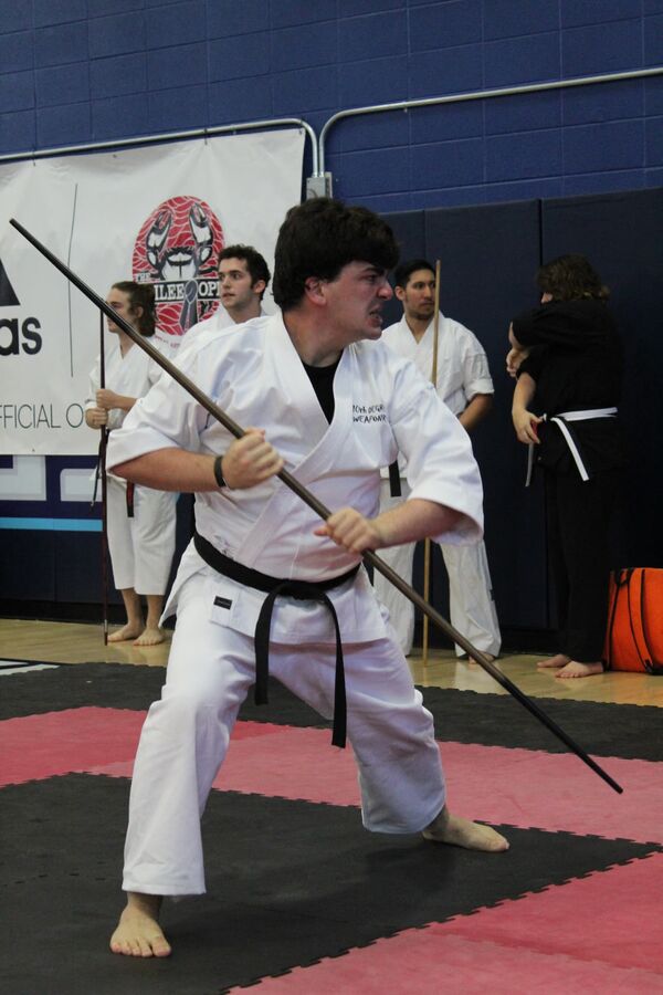 Karate competitor performing at a tournament
