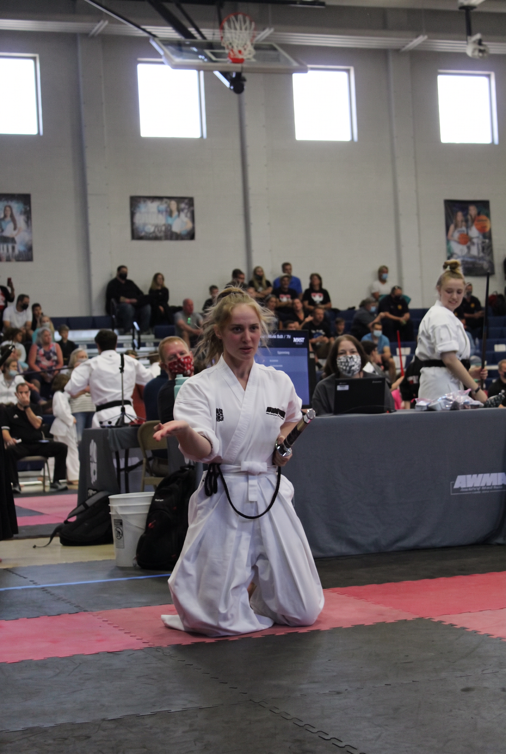 Karate competitor performing at a tournament